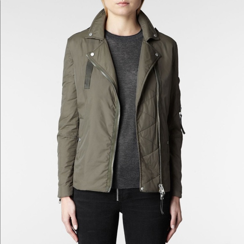 All Saints Hollis Olive Green Bomber Jacket